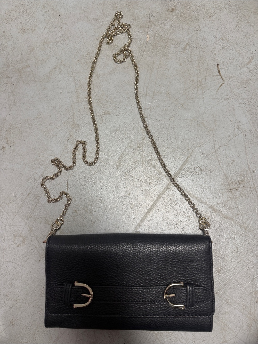 HENRI BENDEL Wallet on Chain Black Leather Chain Strap Gold Crossbody Wallet